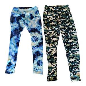 Blue Tie-dye and Green Camouflage Leggings Duo - Size L
